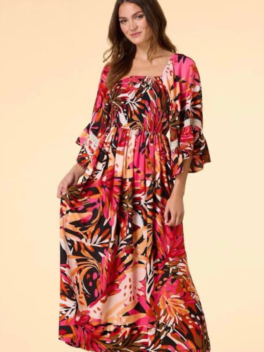 Live 4 Truth Maxi Dress Smocked Bodice Lace Ruffle Sleeves Renfair Boho Fairy